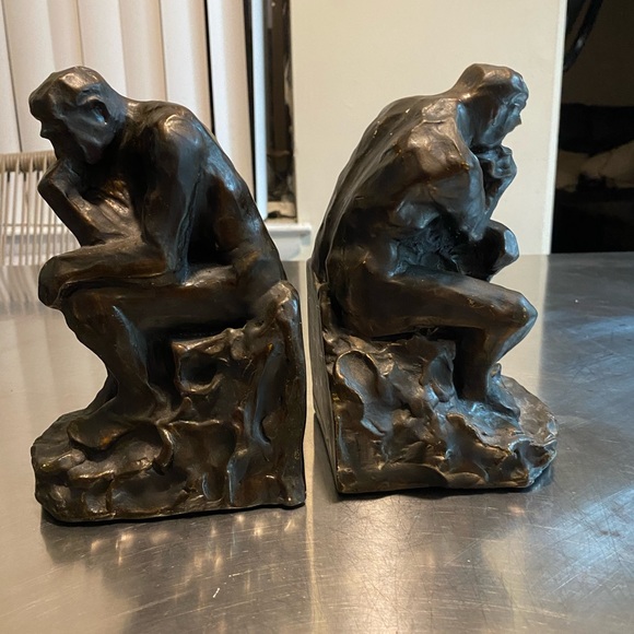 Art Vintage Antique Style Bronze The Thinker Sculpture Bookends